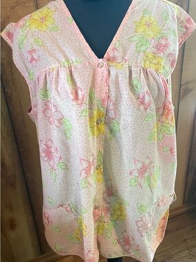 Vintage Moon Dance Sleeveless Floral V-Neck Women's Top in Pink